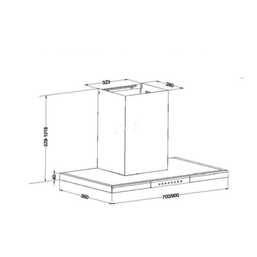 Kích thước máy hút mùi gắn tường Eurosun EH-90AF76